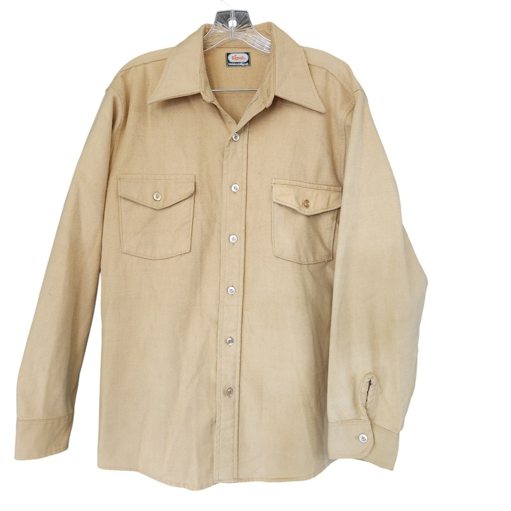 vtg 60s 70s OshKosh B Gosh Tan Long Sleeve Button Work Shirt USA Shacket Mens L